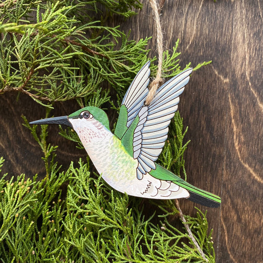 Female Ruby-Throated Hummingbird Hand-painted Ornament