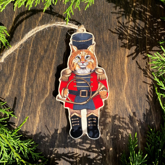Bobcat Nutcracker Wood Print Ornament