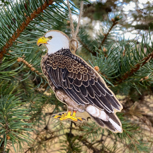 Bald eagle wood print ornament