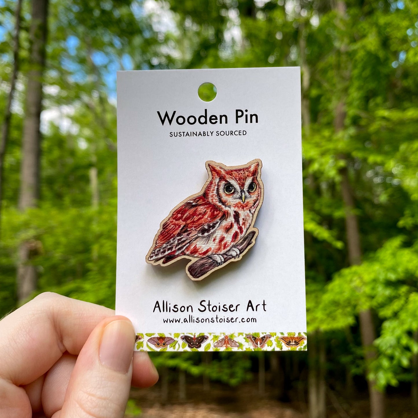 Wooden pin of an eastern screech owl