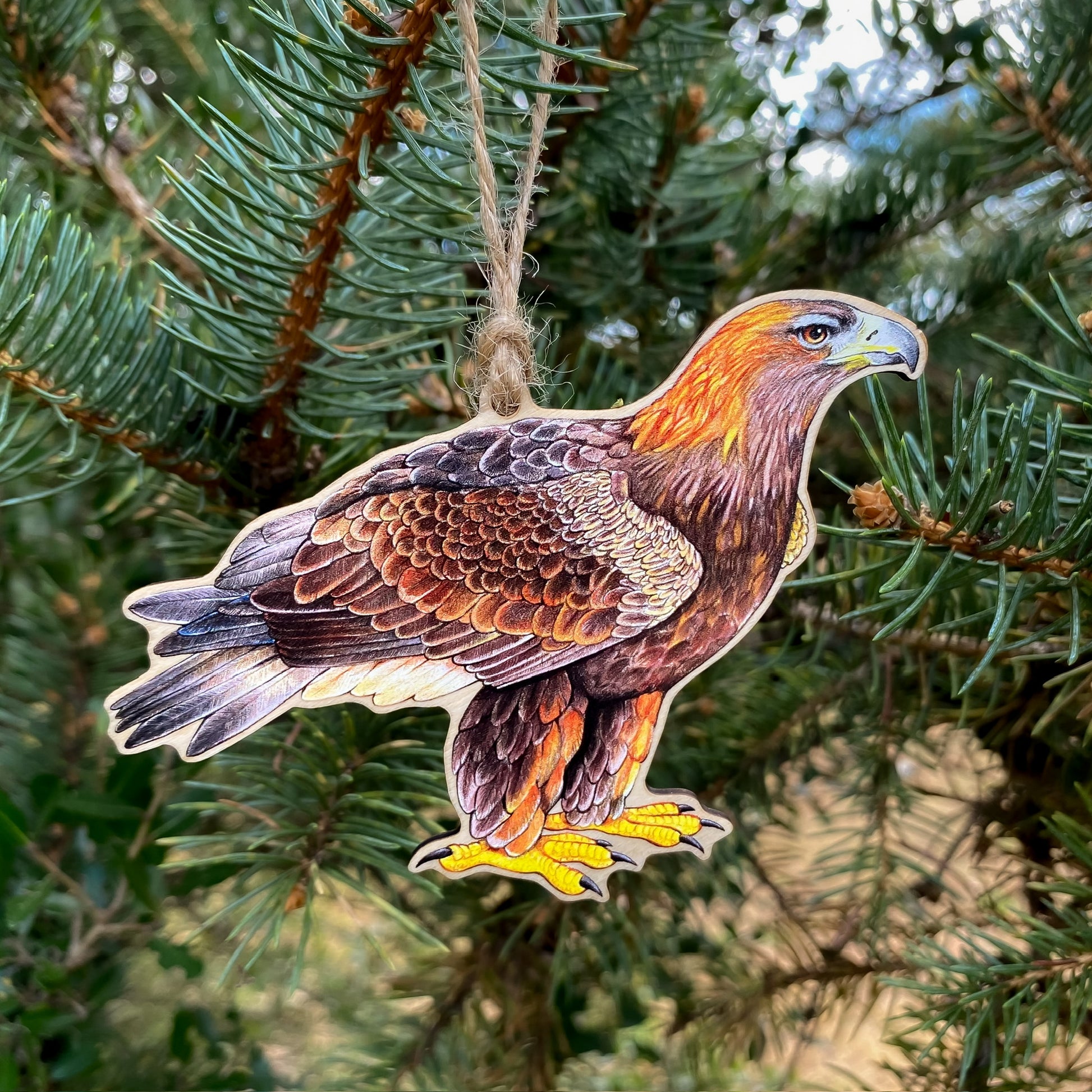 Golden eagle wood print ornament