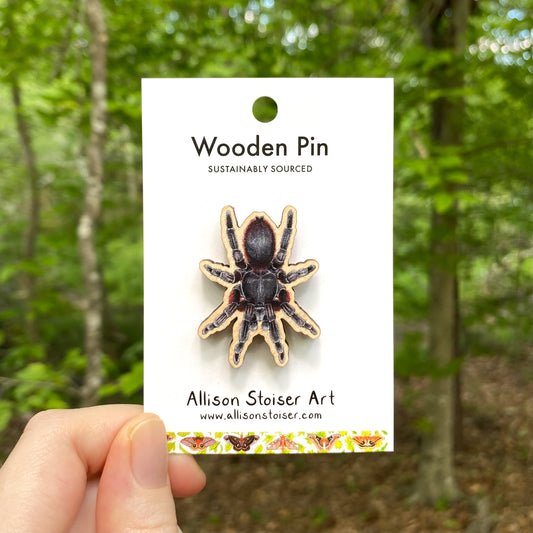 A wooden pin of a tarantula