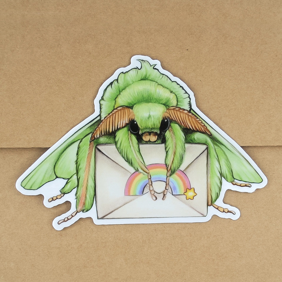Green Mail Moth Weatherproof Vinyl Sticker