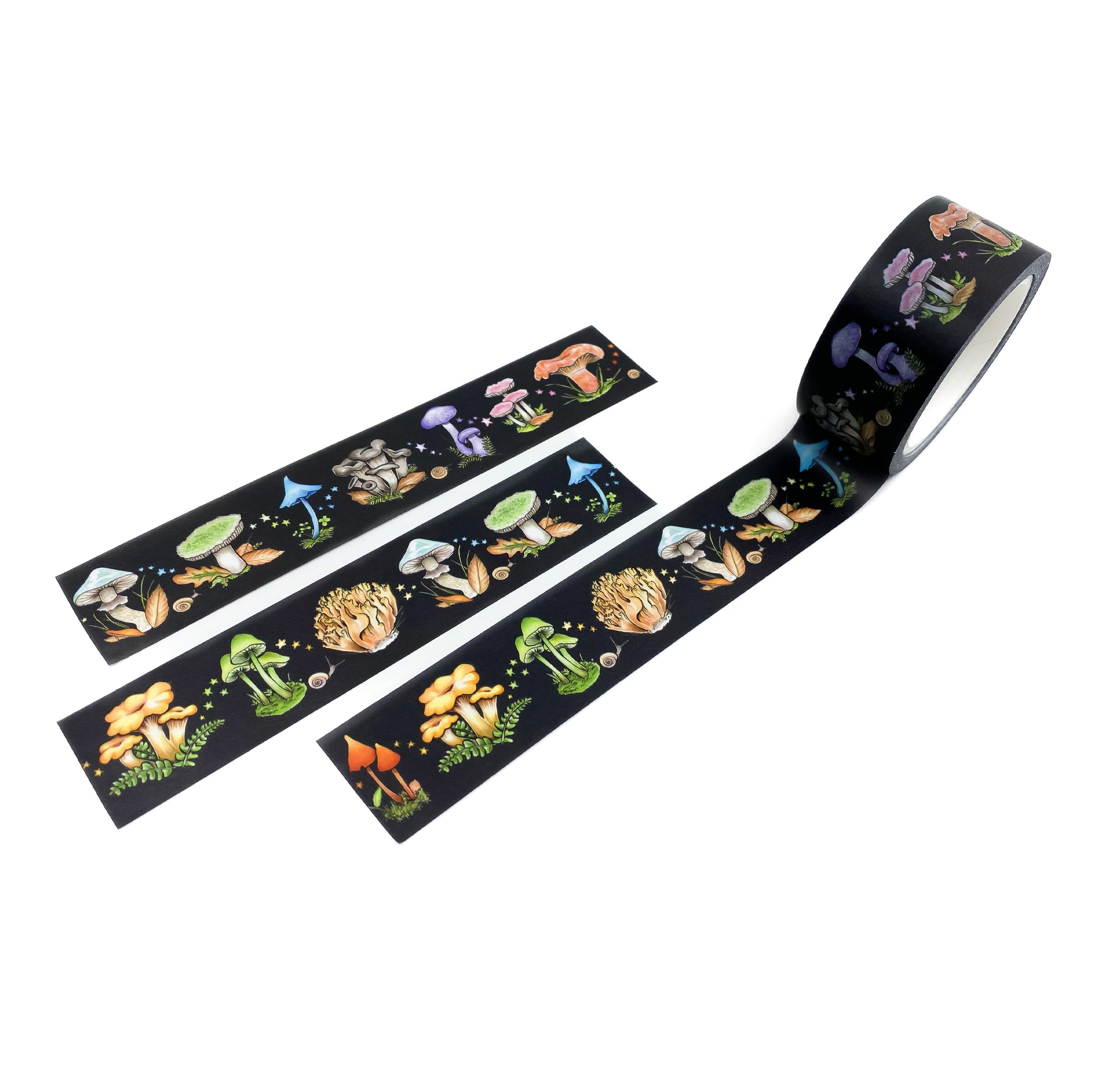 Swatched washi tape featuring colorful mushrooms