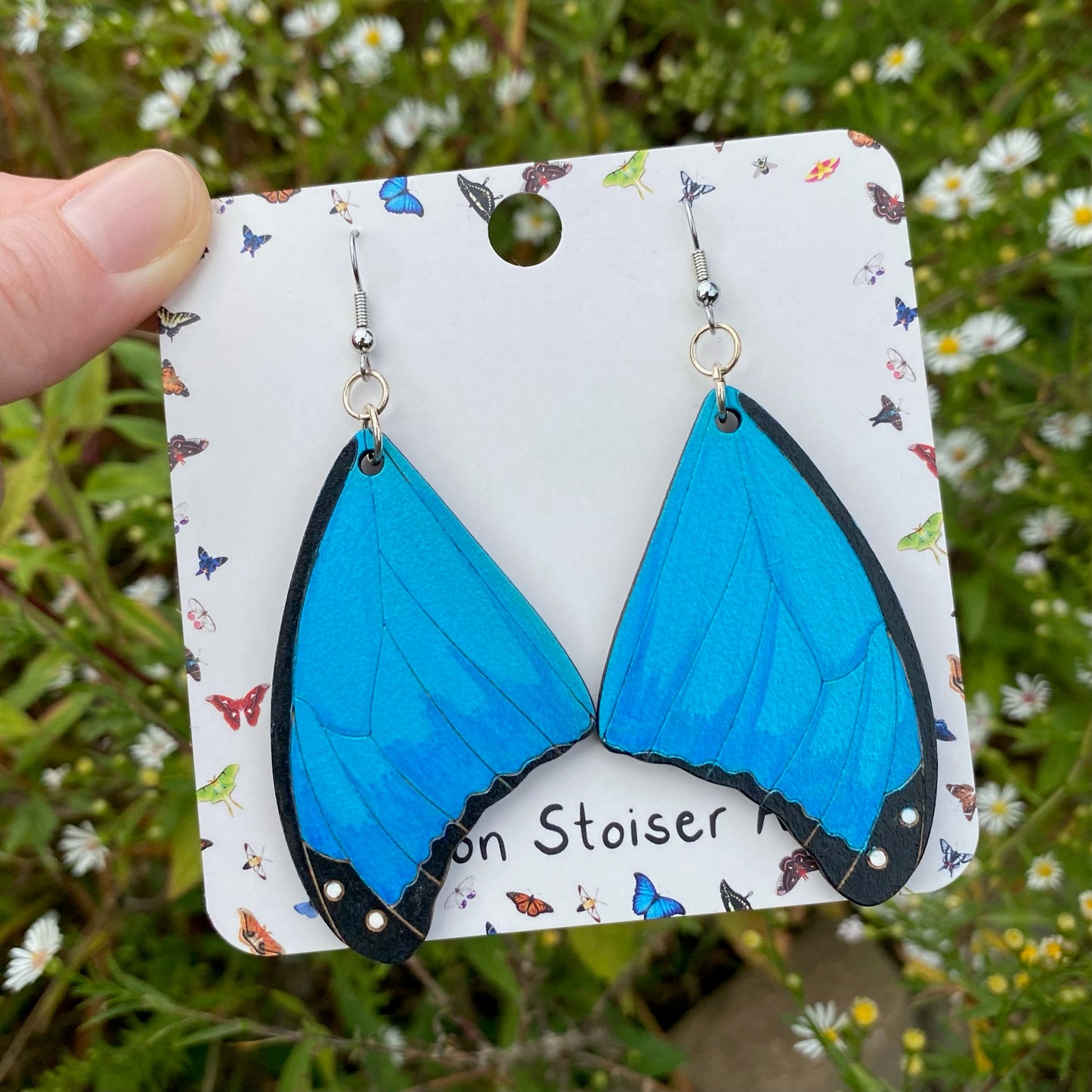 Hand-painted morpho wing earrings