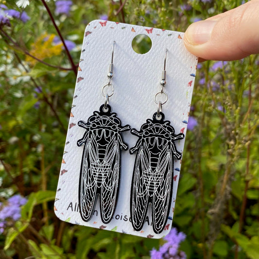 Black Acrylic Cicada Earrings