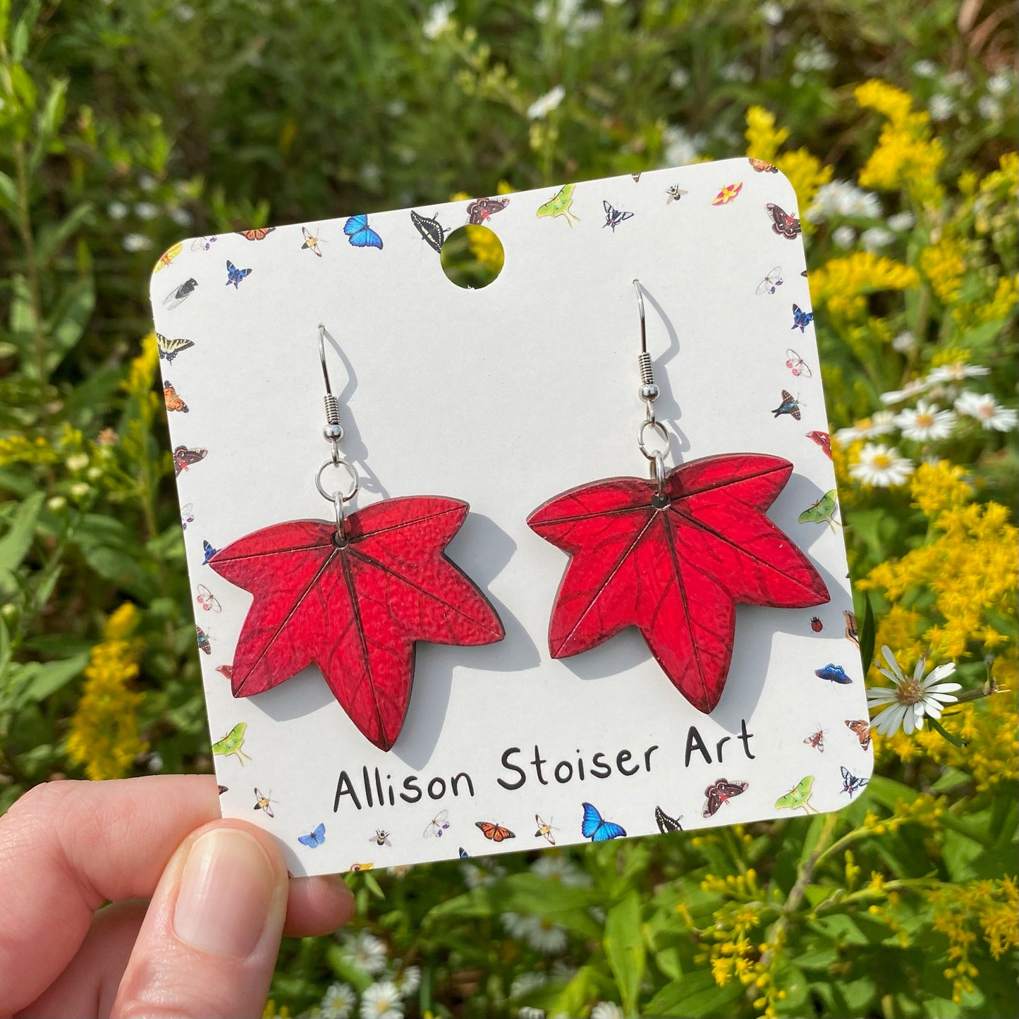Hand-painted sweetgum leaf earrings