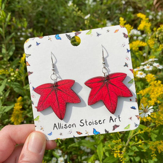 Hand-painted sweetgum leaf earrings