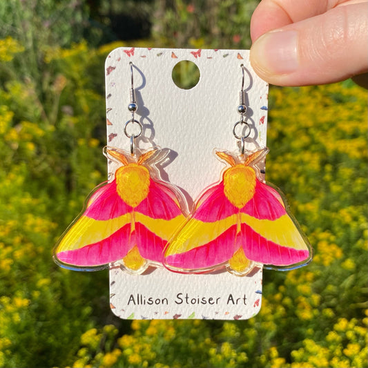 Large Acrylic Rosy Maple Moth Earrings