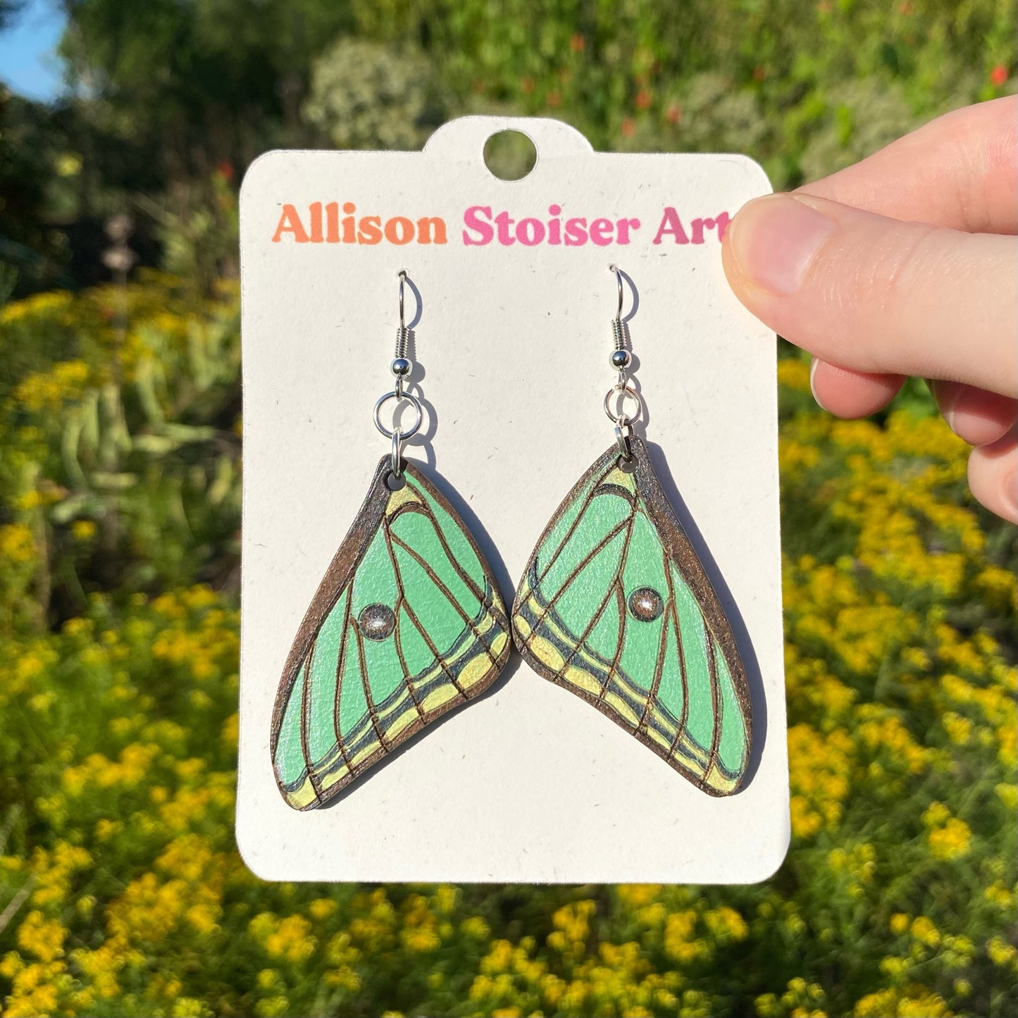 Hand-painted moon moth wing earrings