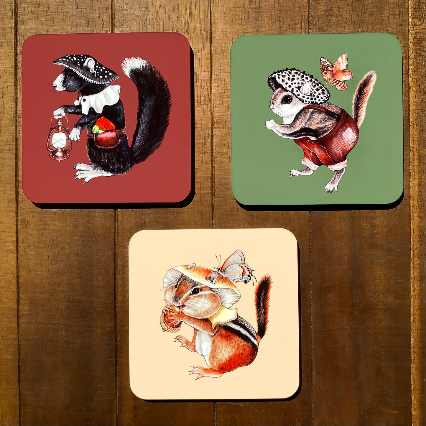 Mushroom-Capped Forest Friends Coaster Set