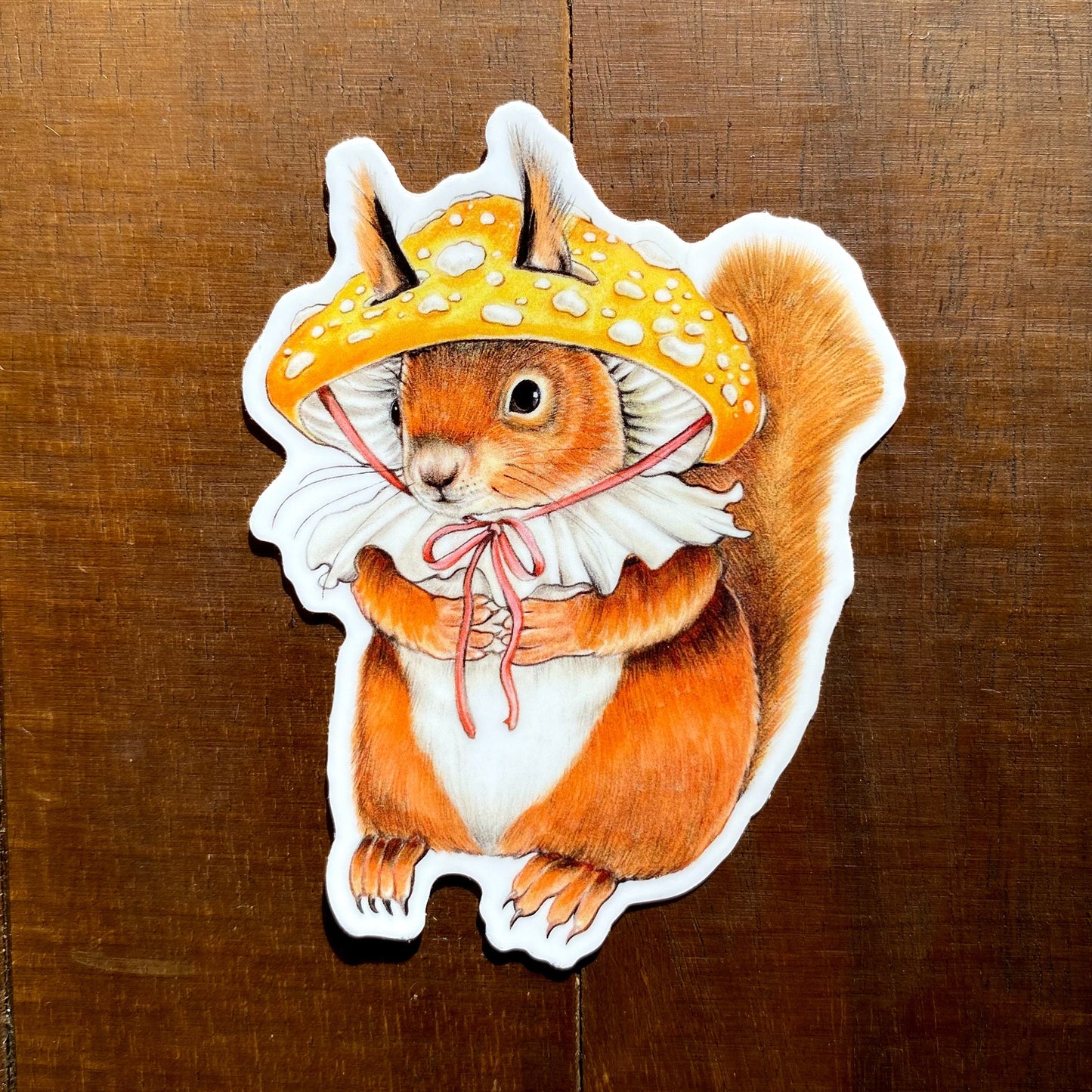 Mushroom Hat Red Squirrel Weatherproof Vinyl Sticker
