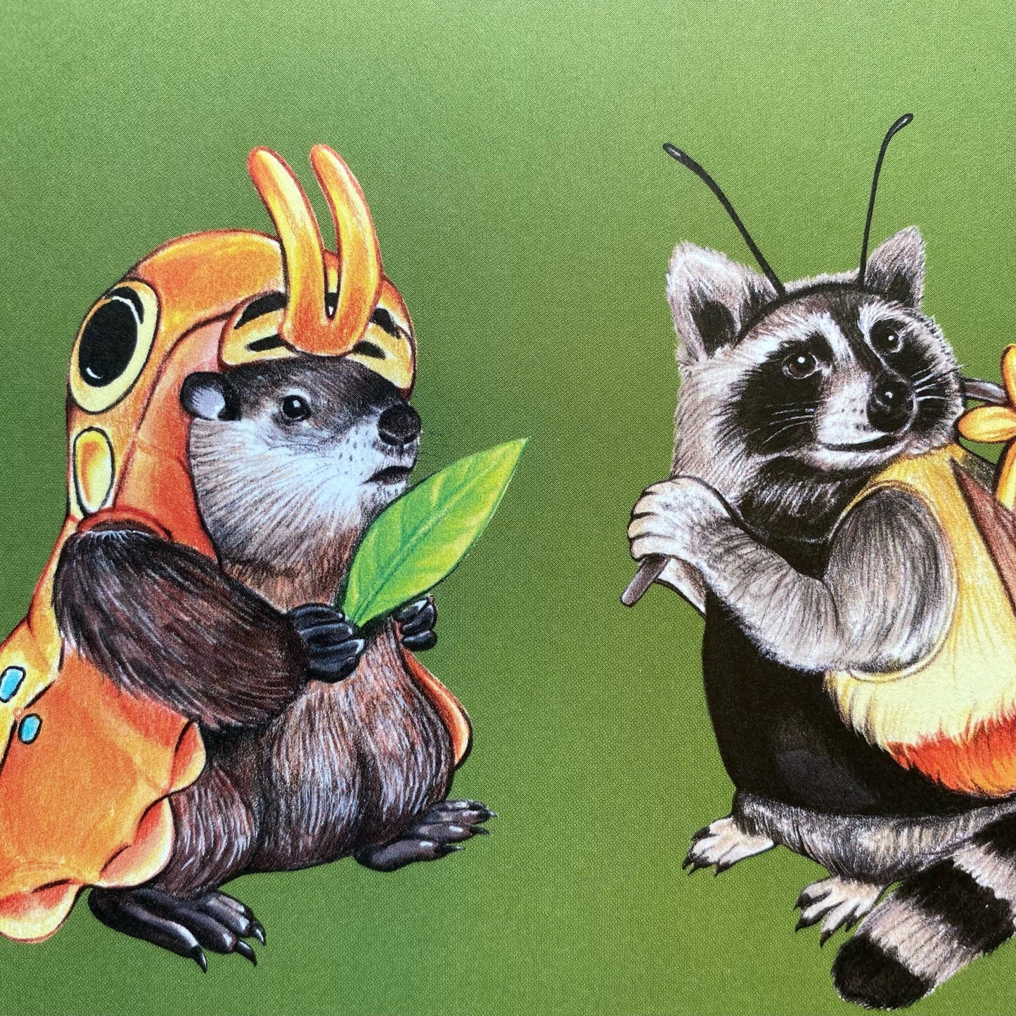 Costume Party Raccoon and Groundhog Postcard