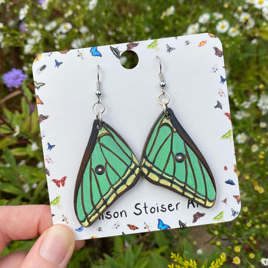 Hand-painted Spanish Moon Moth Wing Earrings