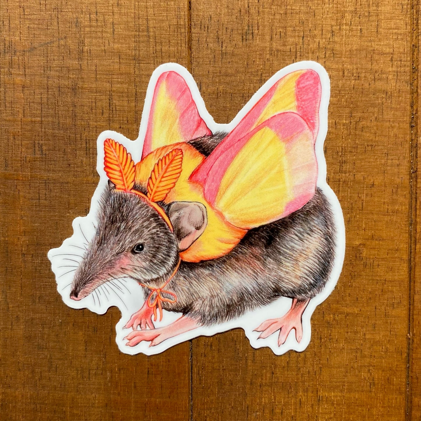 Rosy Maple Moth Shrew Weatherproof Vinyl Sticker