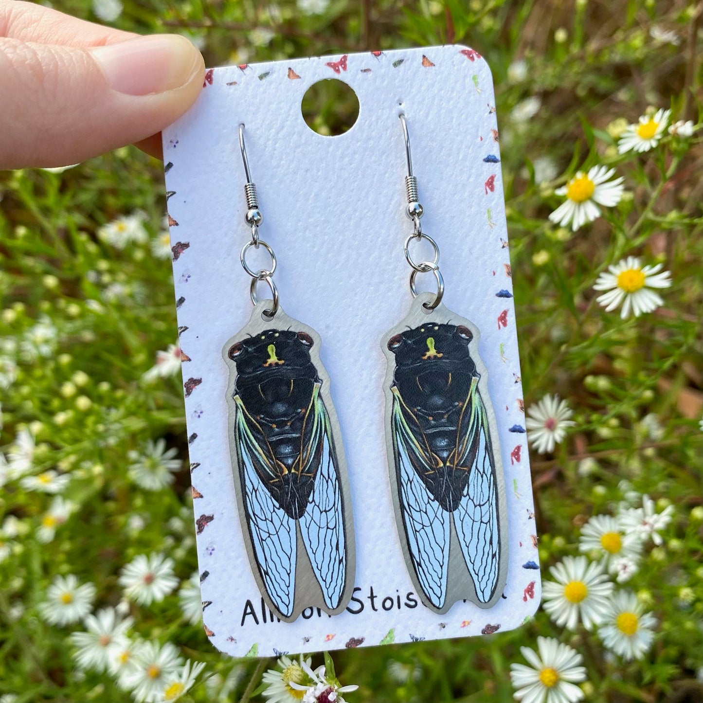 Metal Dark Lyric Cicada Earrings