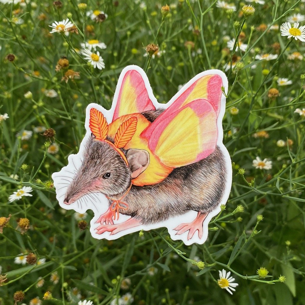 Rosy Maple Moth Shrew Weatherproof Vinyl Sticker