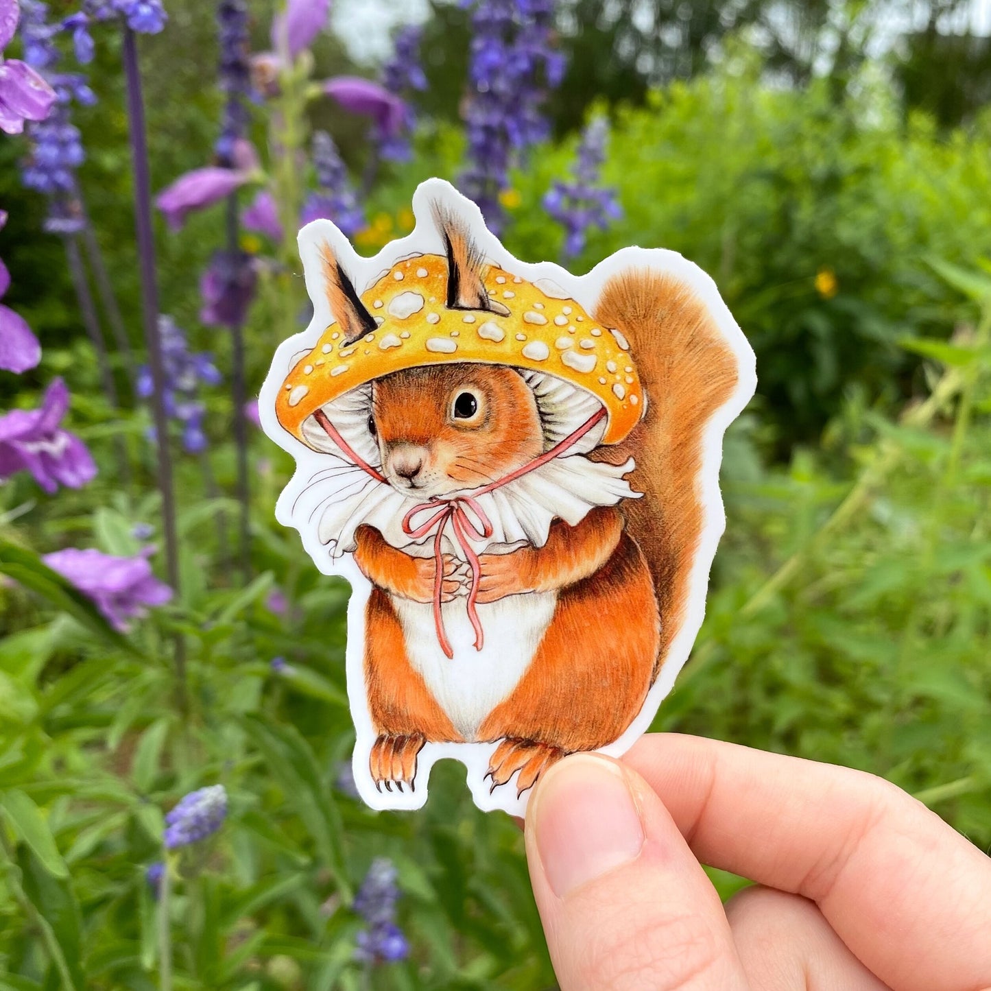 Mushroom Hat Red Squirrel Weatherproof Vinyl Sticker