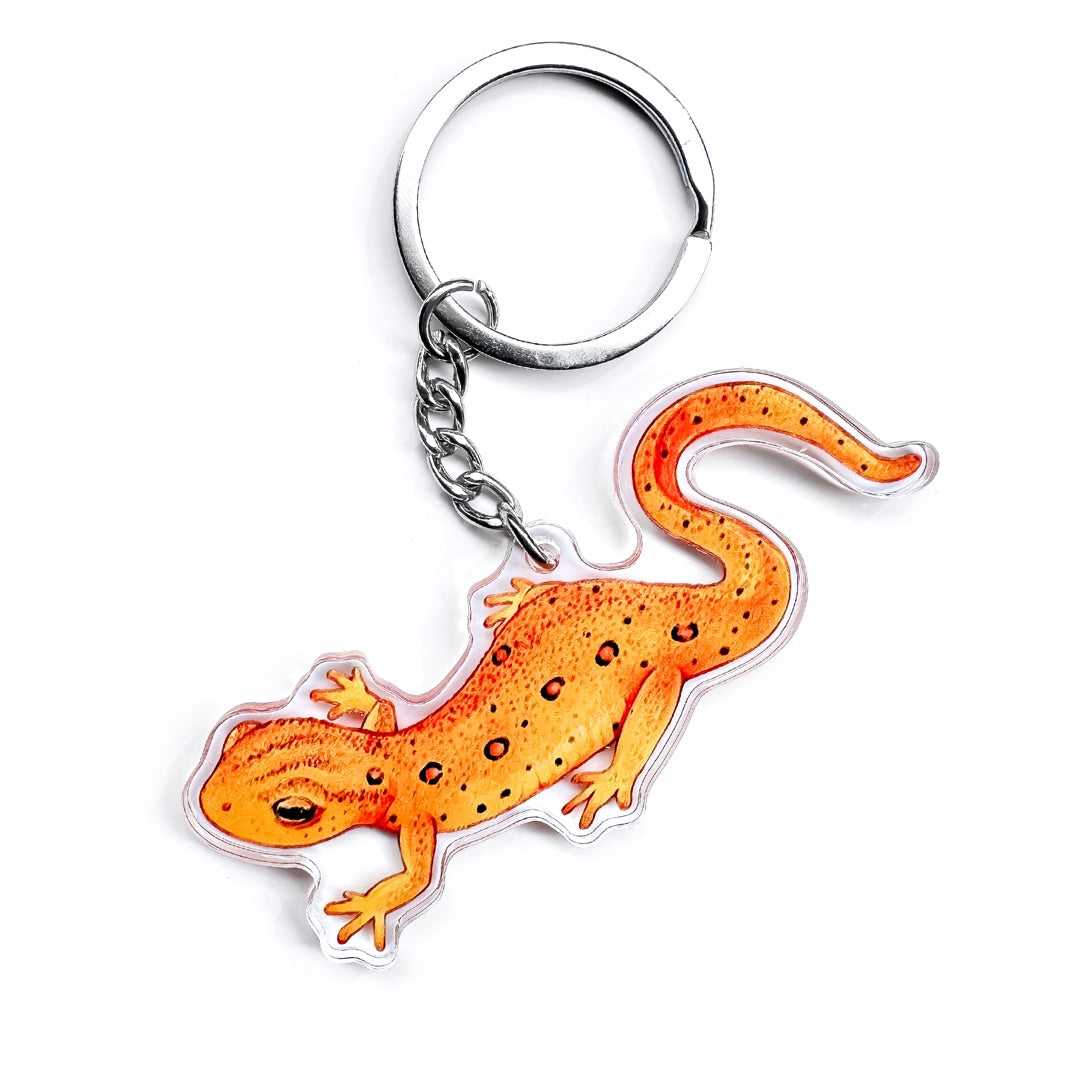 An eastern newt eft keychain on a white background.