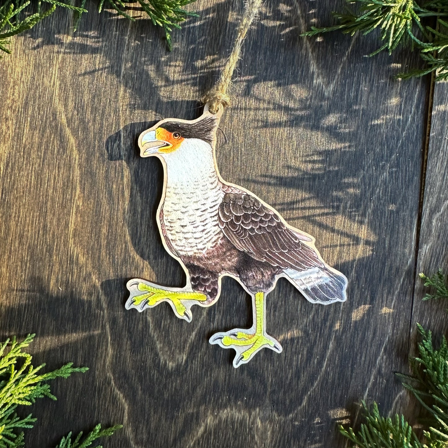 Crested Caracara Wood Print Ornament