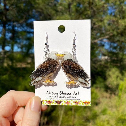 acrylic earrings with bald eagle charms
