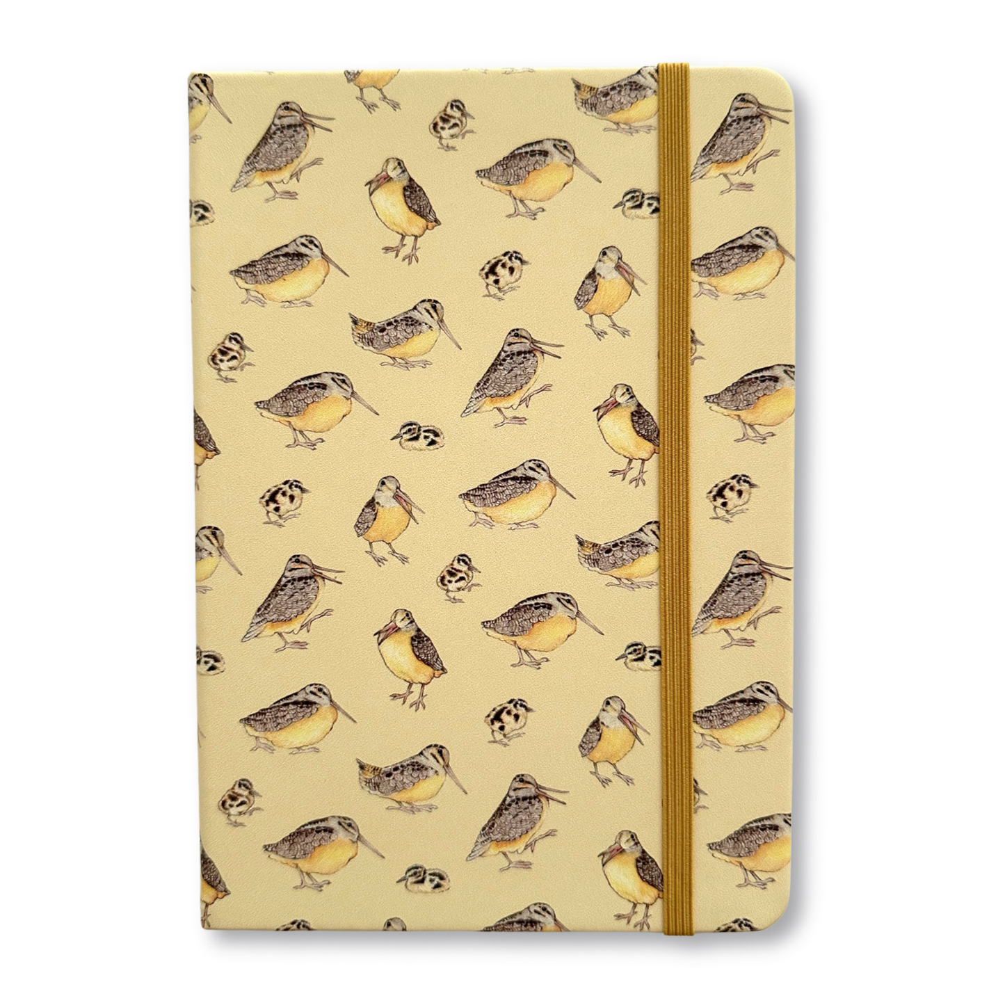 Notebook with woodcock pattern on a beige background