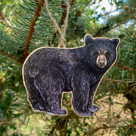 American black bear wood print ornament