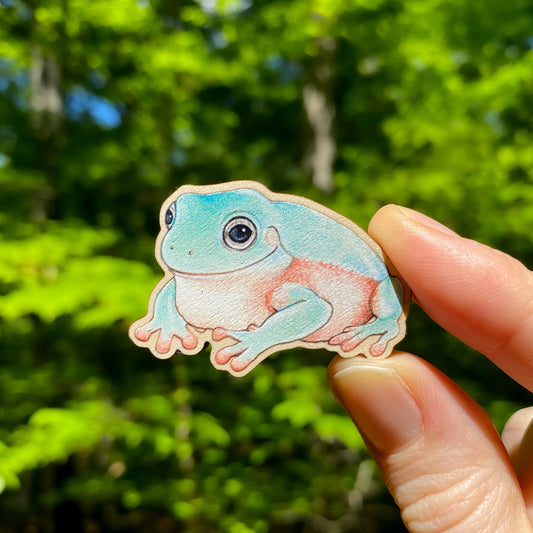 Australian Green Tree Frog Wooden Pin (Sustainably Sourced)