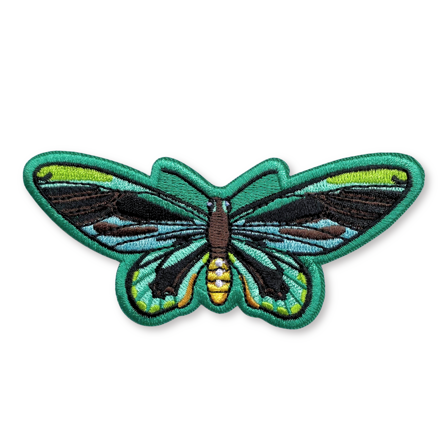 Patch of a birdwing butterfly on a white background