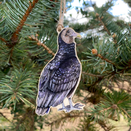 Black vulture wood print ornament