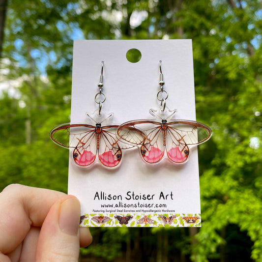 Acrylic earrings with blushing phantom charms