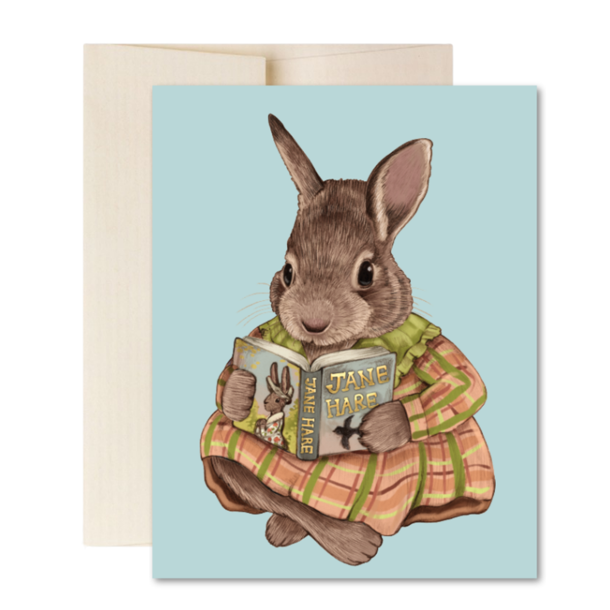 A rabbit reading Jane Hare