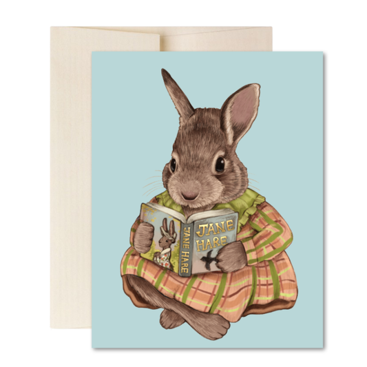 A rabbit reading Jane Hare
