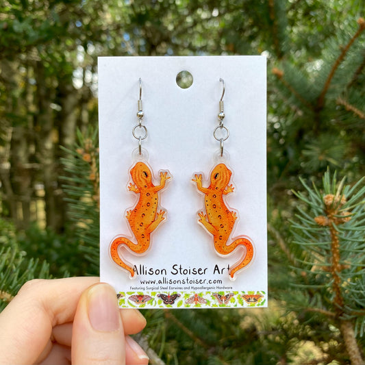 Eastern newt eft acrylic earrings