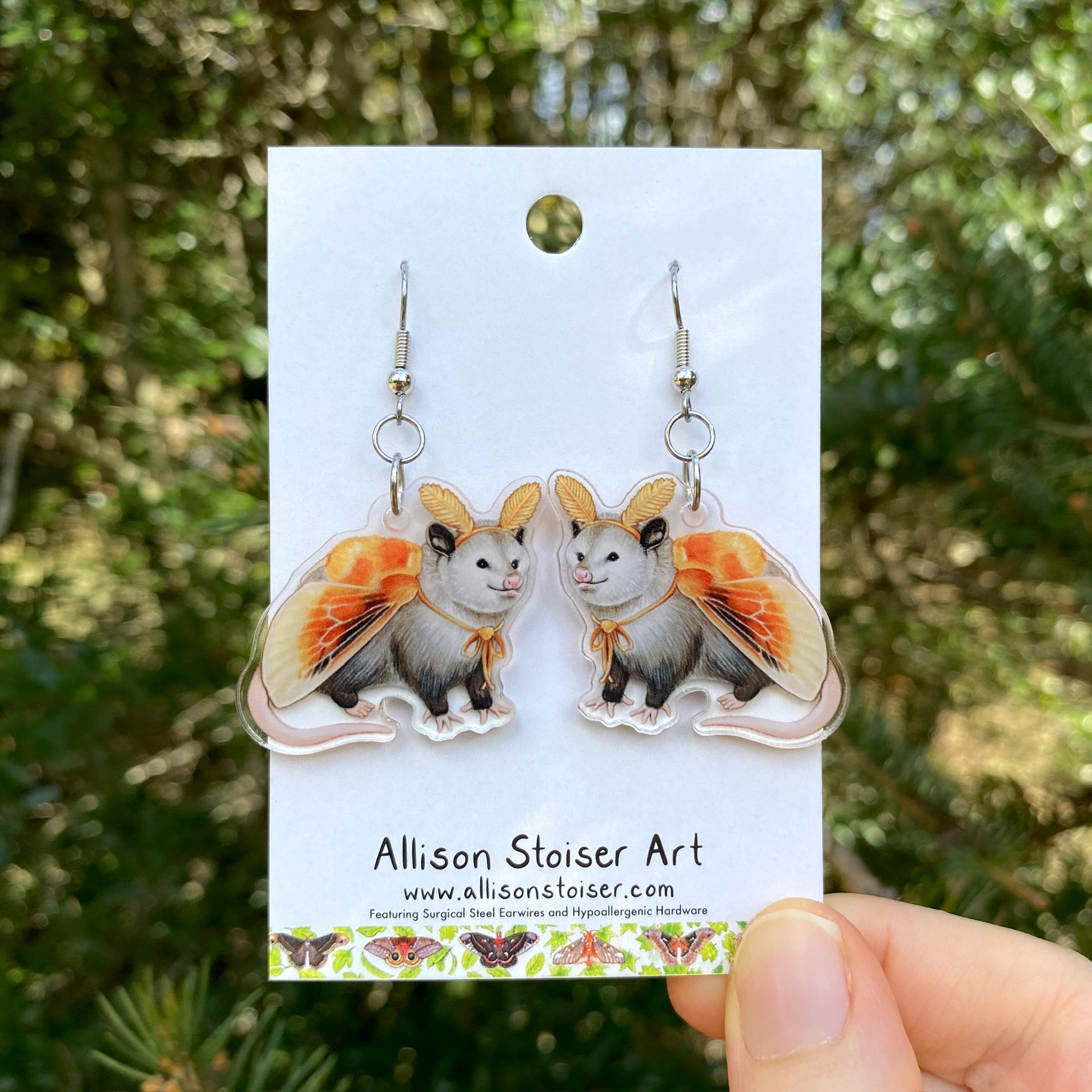 Flannel Moth Opossum Earrings