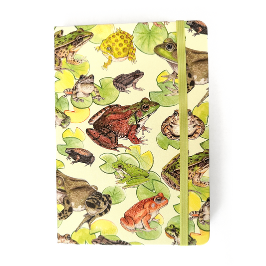 Notebook with frog pattern on a white background