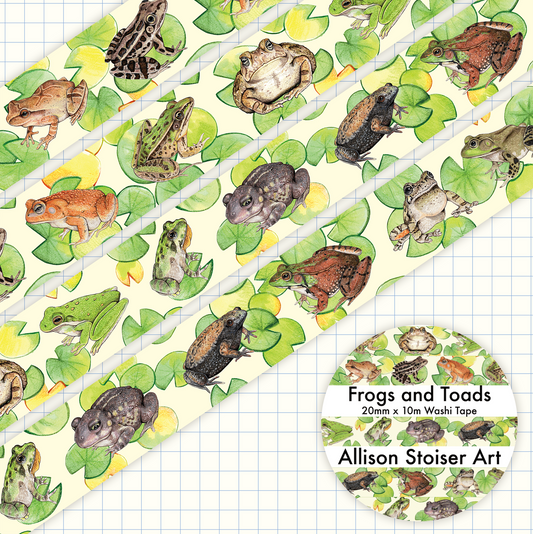 Frogs and Toads washi tape with a grid background.