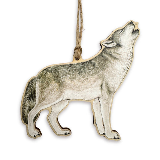 A wooden ornament of a wolf