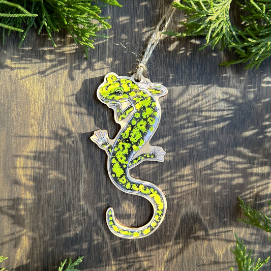 Green Salamander Wood print ornament