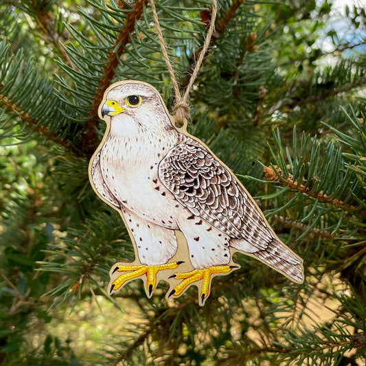 Gyrfalcon wood print ornament