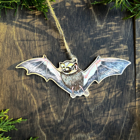 Hoary bat wood print ornament 