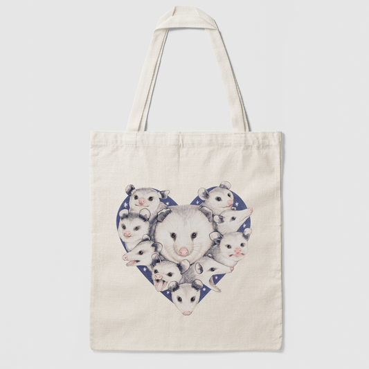 Mom Opossum with Babies Heart Portrait Tote Bag