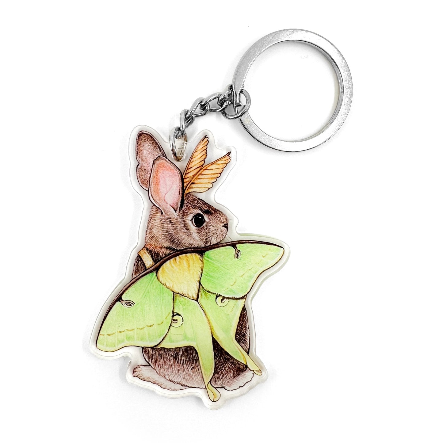 Luna Moth Eastern Cottontail Rabbit Keychain
