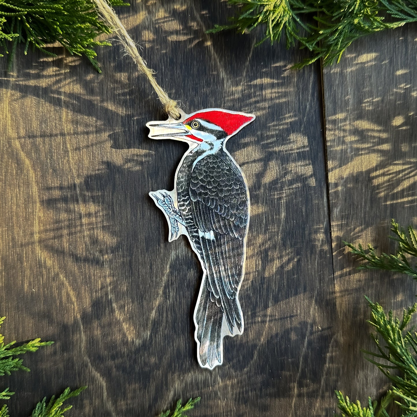 Pileated Woodpecker wood print ornament