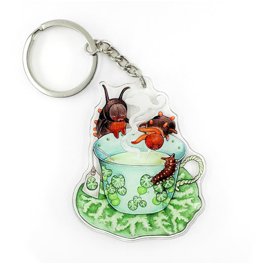 Pipevine Swallowtail Caterpillars with Teacup Double-Sided Acrylic Keychain