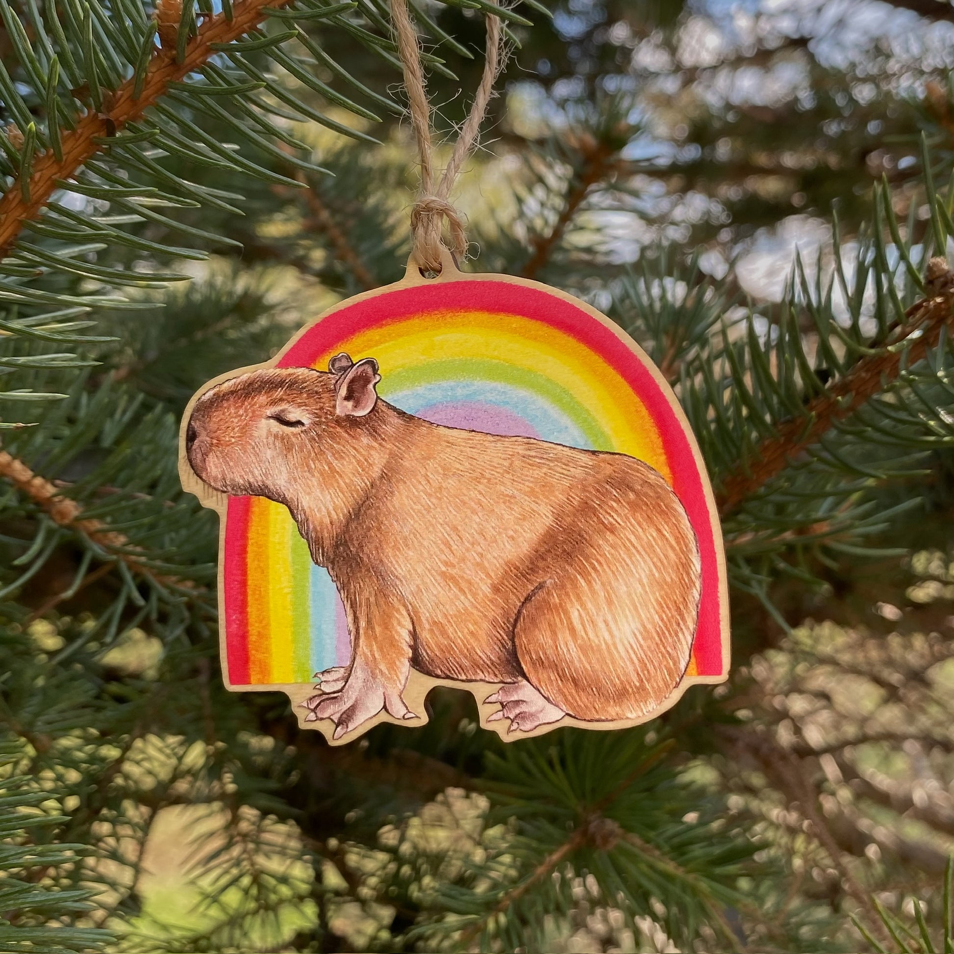 Rainbow Capybara Ornament