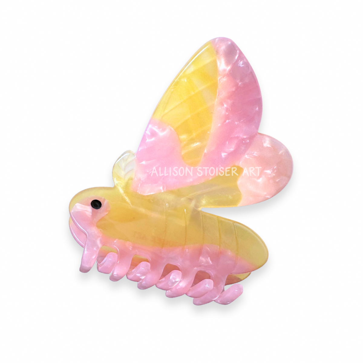 Rosy Maple Moth Hair Claw side view