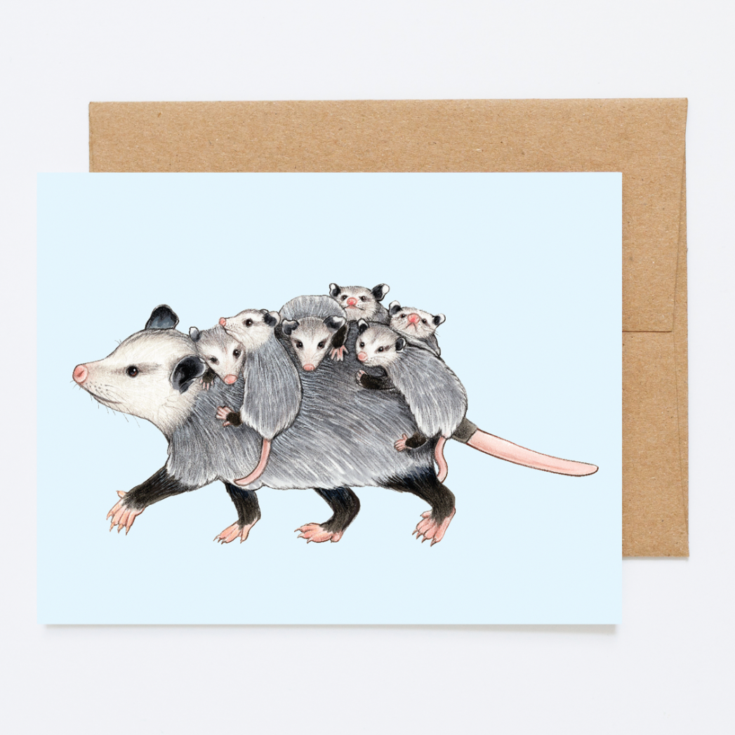 Mom Opossum with Babies Greeting Card
