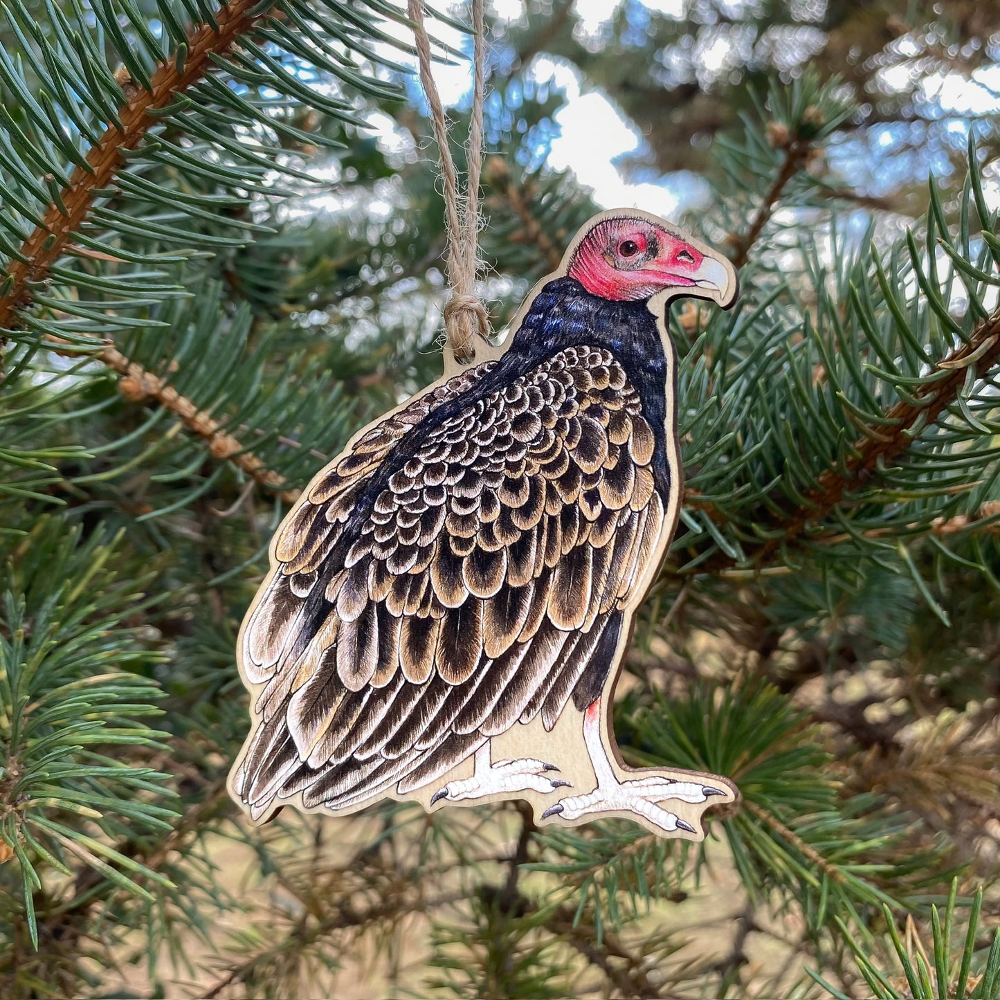 Turkey vulture wood print ornament