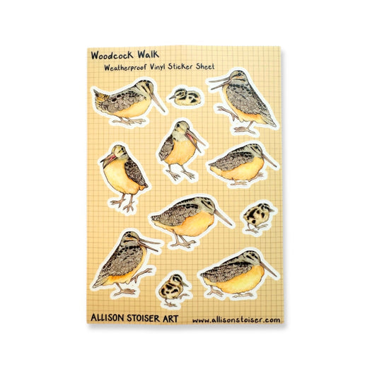 A sticker sheet of woodcocks.